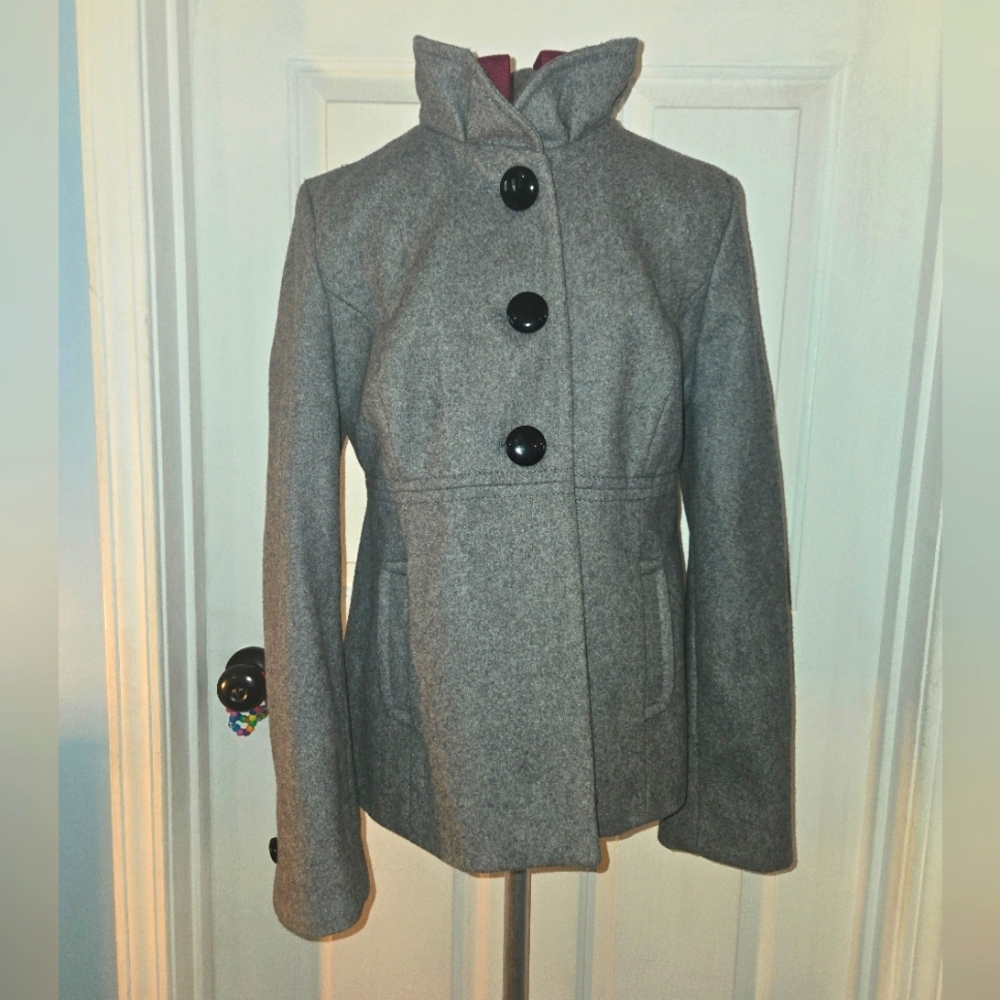 Old Navy Gray Wool Blend Peacoat With Ruffle Collar Small